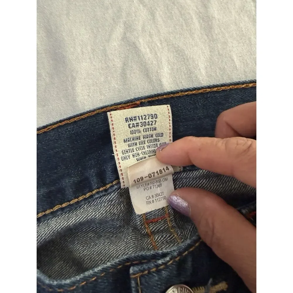 Vintage True Religion Billy Wide Bootcut Jeans Mens 38x32 USA Made Flap Y2K